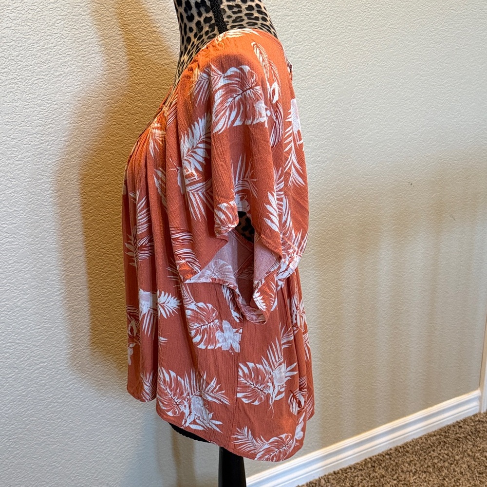 Tropical Rust Leaf Print Blouse - image 4